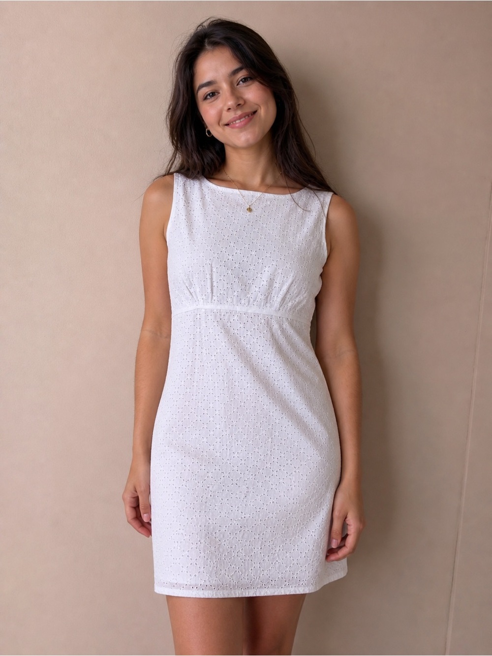 George White Eyelet Scoop Neck Dress